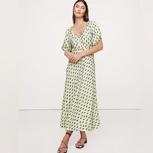 Banana Republic Viscose-Linen Ruched Long Midi Dress Etched Paisley